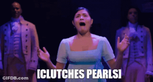 Woman In Blue Dress Singing I Clutches Pearls GIF