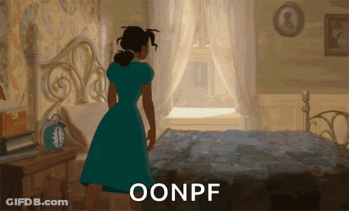 Woman In Blue Dress Standing Before Bed Oonpf GIF