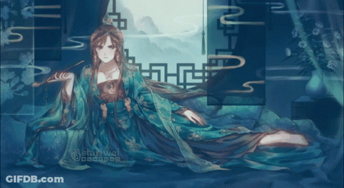 Woman In Blue Dress Stariwel Painting GIF