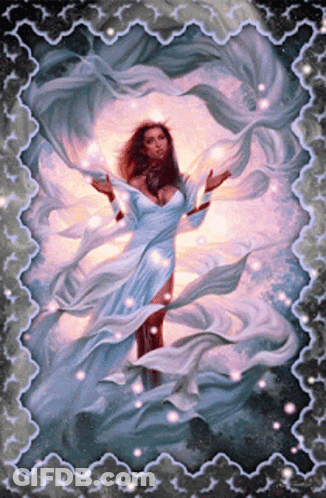 Woman In Blue Dress Surrounded By Stars GIF