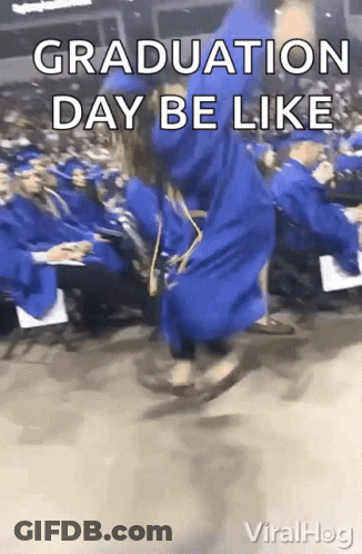 Woman In Blue Graduation Gown Jumping GIF