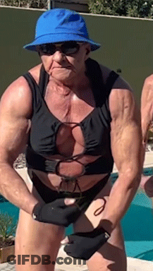 Woman In Blue Hat And Sunglasses At Pool GIF