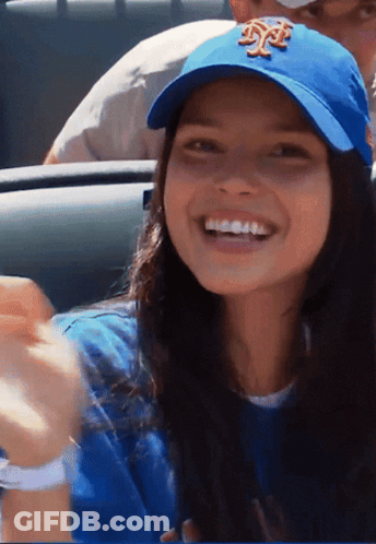 Woman In Blue Hat With NY Smiling GIF