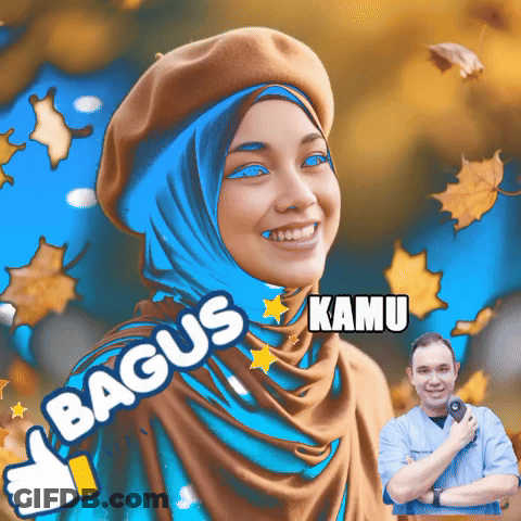 Woman In Blue Hijab And Brown Hat Smiling Bagus Kamu GIF