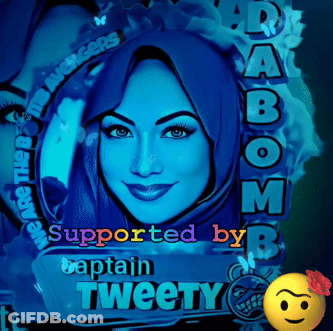 Woman In Blue Hijab With Supported By Captain Tweety GIF