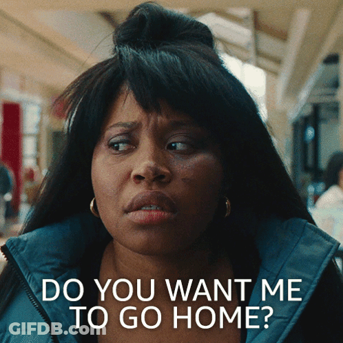 Woman In Blue Jacket Asking Do You Want Me To Go Home GIF