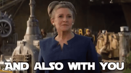 Woman In Blue Jacket Saying And Also With You GIF