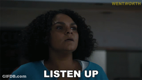 Woman In Blue Jacket Saying Listen Up GIF