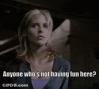 Woman In Blue Jacket Says Anyone Who's Not Having Fun Here Follow Me GIF