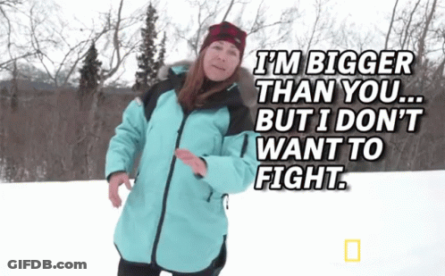 Woman In Blue Jacket Says I'm Bigger Than You GIF