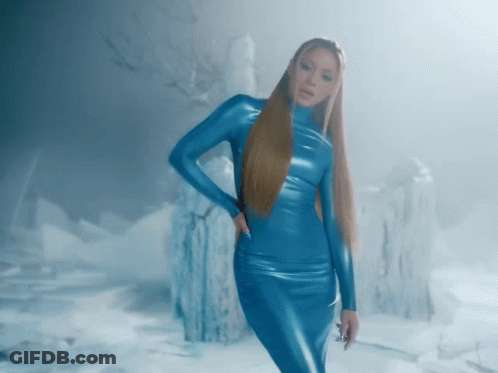 Woman In Blue Latex Dress GIF