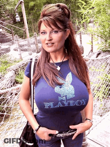 Woman In Blue Playboy T-Shirt GIF