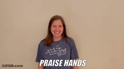 Woman In Blue Praise Hands Shirt GIF