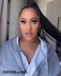 Woman In Blue Robe And Hoop Earrings GIF