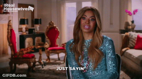 Woman In Blue Sequined Dress Saying Just Sayin GIF