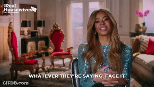 Woman In Blue Sequined Top Saying Whatever They're Saying Face It GIF