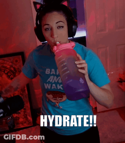 Woman In Blue Shirt Ban Am Wak Drinking Purple Water Bottle GIF