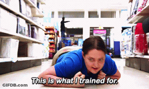 Woman In Blue Shirt Crawling Says This Is What I Trained For GIF