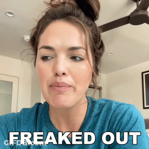 Woman In Blue Shirt Freaked Out GIF
