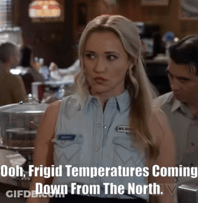 Woman In Blue Shirt Frigid Temperatures Coming Down From The North GIF
