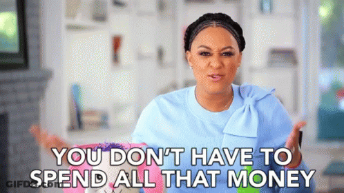 Woman In Blue Shirt Holding Stuffed Animal Says You Don't Have To Spend All That Money GIF