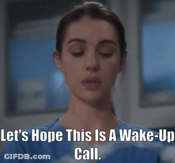 Woman In Blue Shirt Hopes For Wake Up Call GIF