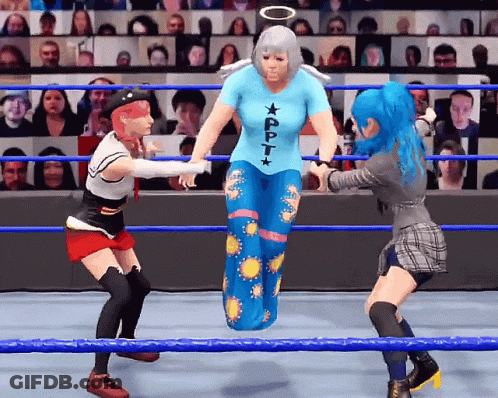 Woman In Blue Shirt Saying Apptx Jumping GIF
