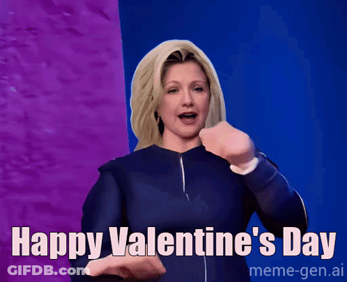 Woman In Blue Shirt Saying Happy Valentine's Day GIF