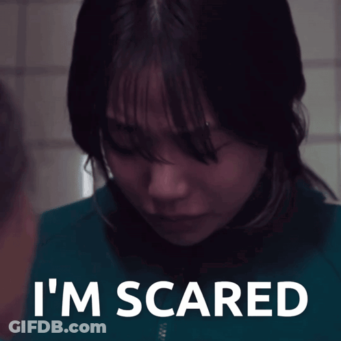 Woman In Blue Shirt Saying Im Scared GIF