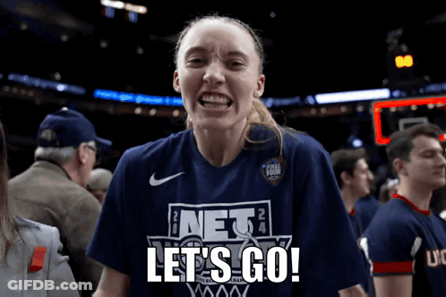 Woman In Blue Shirt Saying Let's Go On It GIF