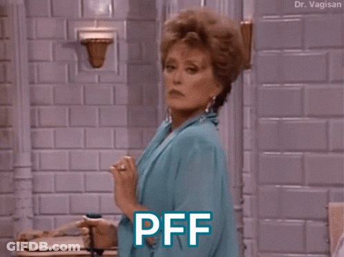 Woman In Blue Shirt Saying Pff In Front Of Door GIF