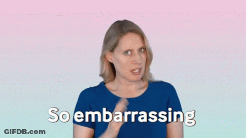 Woman In Blue Shirt Saying So Embarrassing GIF