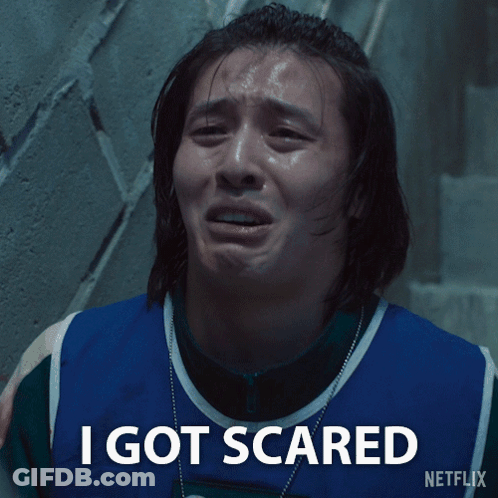 Woman In Blue Shirt Says I Got Scared On Netflix GIF