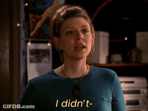 Woman In Blue Shirt Says That You Were Coming In Yellow Letters GIF