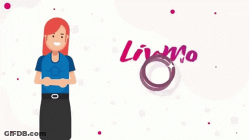 Woman In Blue Shirt With Livmo Banner GIF