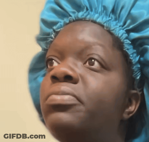 Woman In Blue Shower Cap Looking Up GIF
