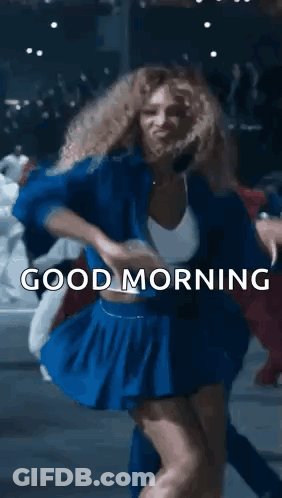 Woman In Blue Skirt Dancing Good Morning GIF