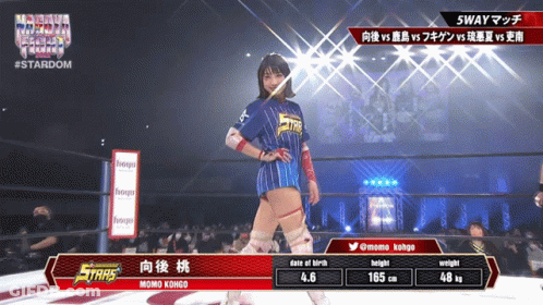 Woman In Blue Stars Shirt Walking Wrestling Ring GIF