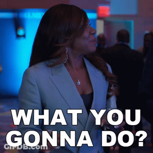 Woman In Blue Suit Asking What You Gonna Do GIF