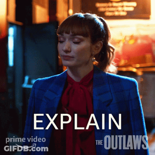 Woman In Blue Suit With Explain Sign GIF
