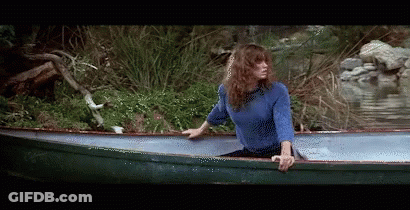 Woman In Blue Sweater In Canoe GIF
