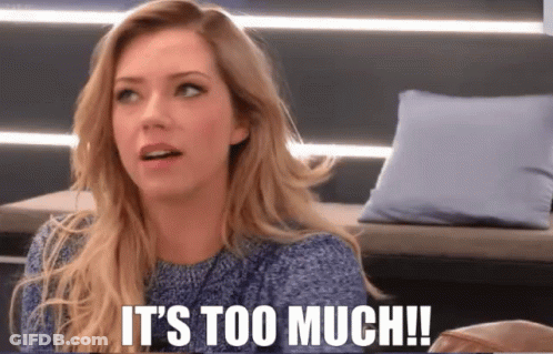 Woman In Blue Sweater Saying It's Too Much GIF