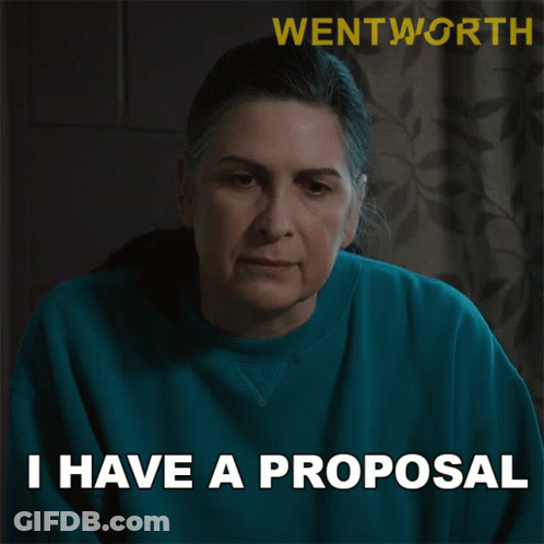 Woman In Blue Sweater Says I Have A Proposal GIF
