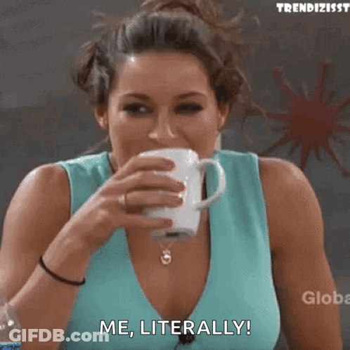 Woman In Blue Tank Top Saying Me Literally GIF