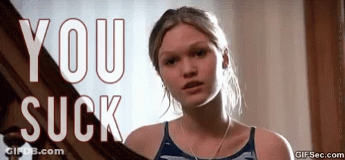 Woman In Blue Tank Top Says You Suck GIF