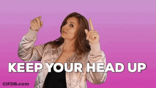Woman In Bomber Jacket Pointing Up Keep Your Head Up GIF