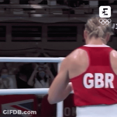 Woman In Boxing Ring Wearing GBR Shirt GIF