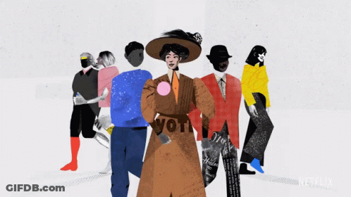 Woman In Brown Coat Saying Vote GIF