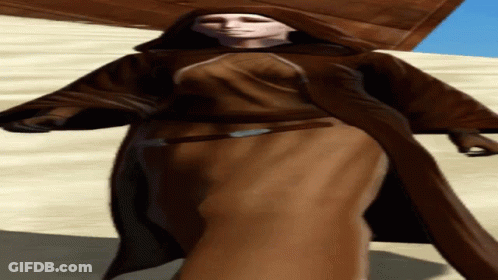 Woman In Brown Hooded Robe In Sand GIF