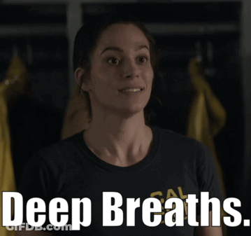Woman In Cal Shirt Saying Deep Breaths GIF